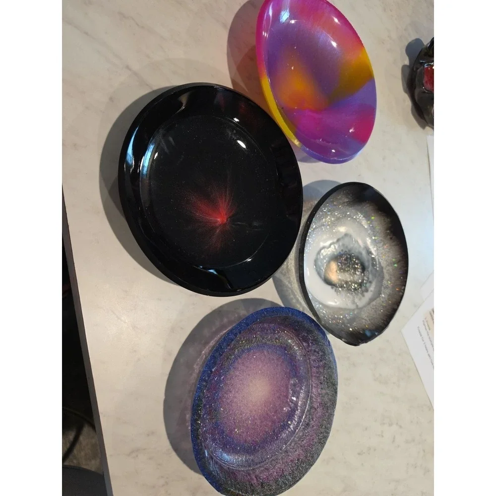 Handmade Resin Celestial 7 Inch Bowl. Purple And‎ Green Sparkly Bowl Is 6 Inches